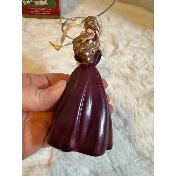 Hallmark Keepsake 2001 Victorian Barbie with Cedric Bear Porcelain Ornament Box - Picture 4 of 7